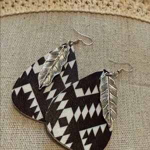 Black and White Geometric Feather Earrings